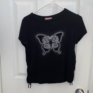 Ragdoll Black Short Sleeve Tee with Silver Butterfly